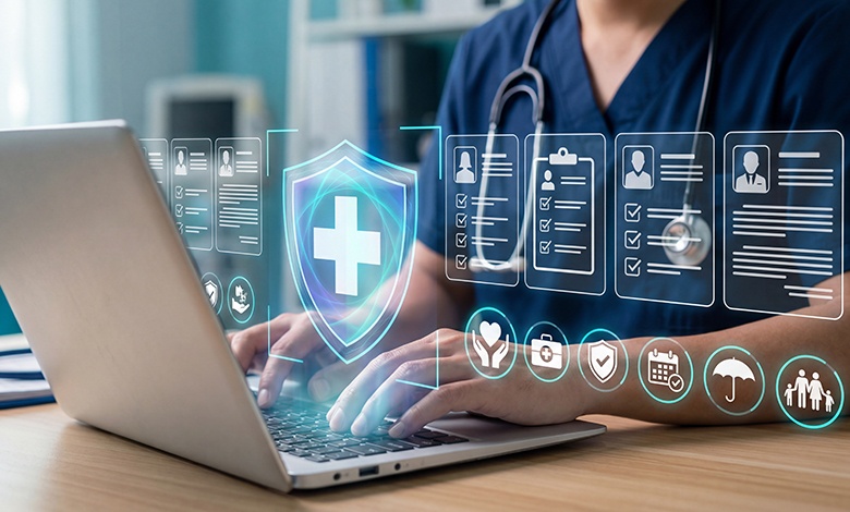 Healthcare worker on computer
